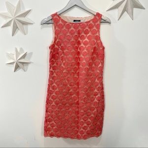 Embroidered lace overlay shift dress